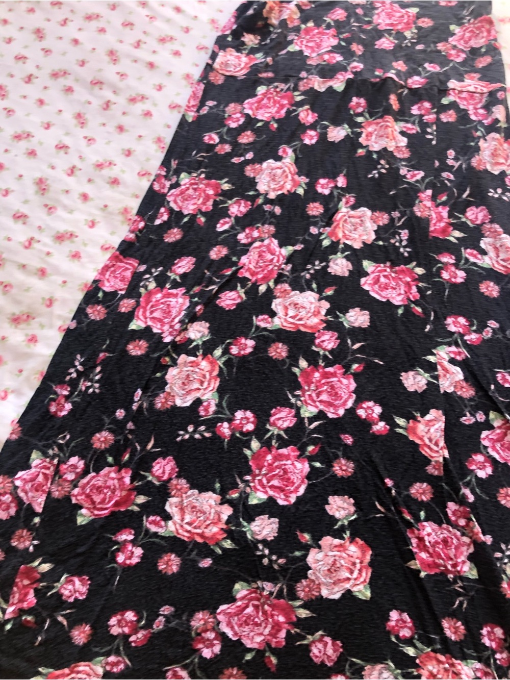 Black Maxi Skirt with Pink Rose Print - Picture 4 of 12